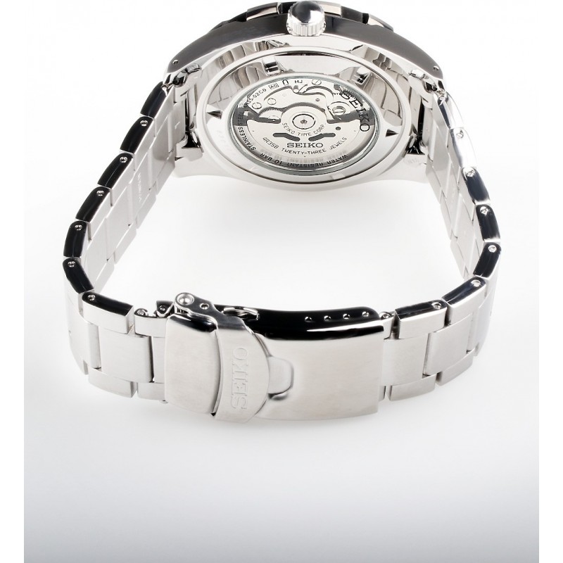 Reloj Seiko automático SRPH85K1 para hombre en acero , pulsera y caja de  acero, con esfera blanca, bisel en azul, calibre 4r36